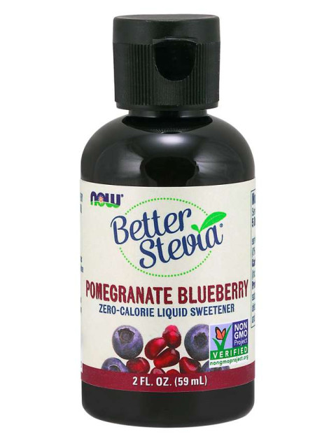 NOW Better Stevia Liquid, Granátové jablko Borůvka, 59ml