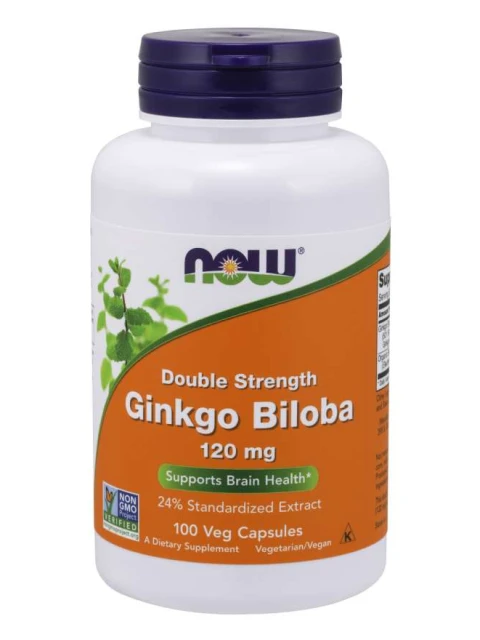 NOW Ginkgo Biloba Double Strenght, 120 mg, 100 rostlinných kapslí
