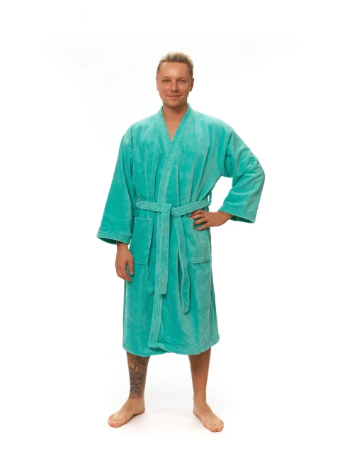 Pánský župan kimono s výšivkou, Pool Blue