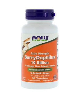 NOW BerryDophilus Extra Strength (probiotika pro děti), 50 žvýkacích pastilek