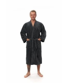 Pánský župan kimono s výšivkou, Cool Gray