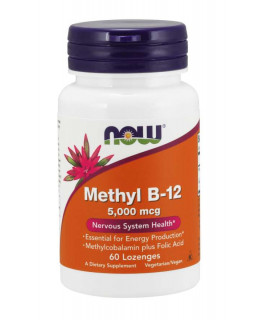 NOW Methyl B12 with Folic Acid (Vitamín + Kyselina Listová v aktivních formách), 5000 mcg, 60 pastilek