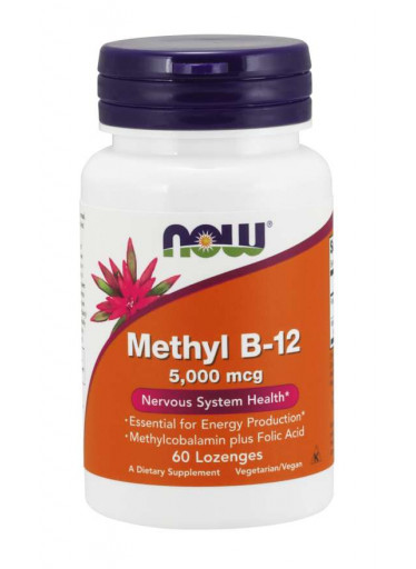 NOW Methyl B12 with Folic Acid (Vitamín + Kyselina Listová v aktivních formách), 5000 mcg, 60 pastilek