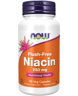 NOW Niacin, Bez vedlejšího účinku zčervenání, 250 mg, 90 rostlinných kapslí