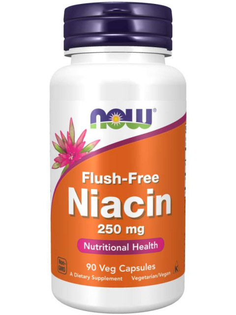 NOW Niacin, Bez vedlejšího účinku zčervenání, 250 mg, 90 rostlinných kapslí