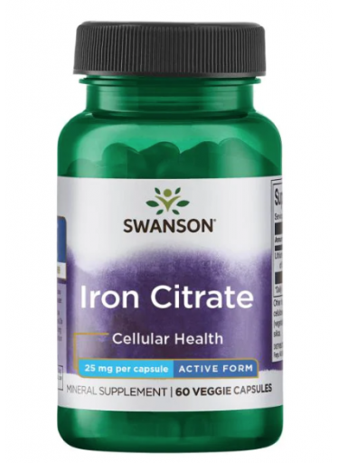Swanson Iron Citrate (železo), 25 mg, 60 rostlinných kapslí