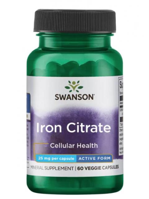 Swanson Iron Citrate (železo), 25 mg, 60 rostlinných kapslí