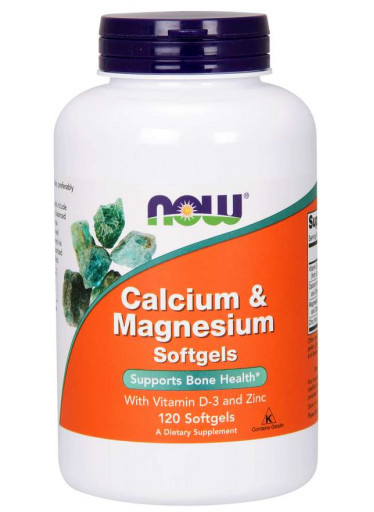 NOW Calcium & Magnesium, with Vitamin D-3 and Zinc, Vápník + Hořčík Vitamín D3 a Zinek, 120 softgelových kapslí