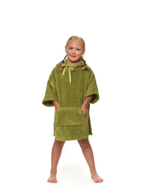 Dětské plážové pončo s výšivkou, 3-5 let, Olive Green