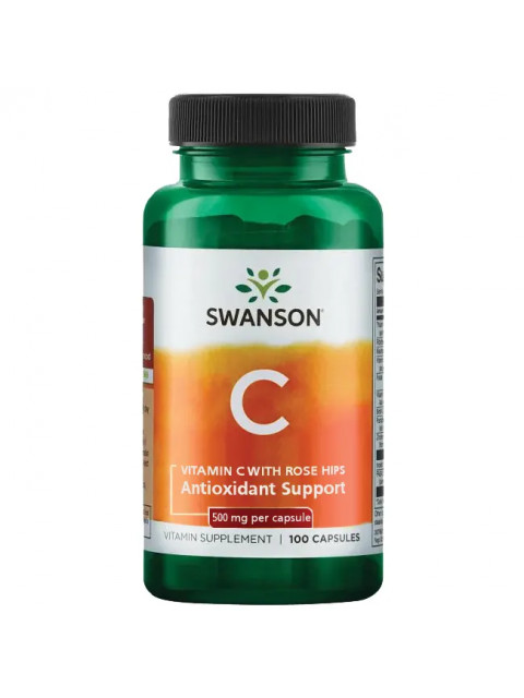 Swanson Vitamin C + Extrakt z Šípků, 500 mg, 100 kapslí - EXPIRACE 10/2022