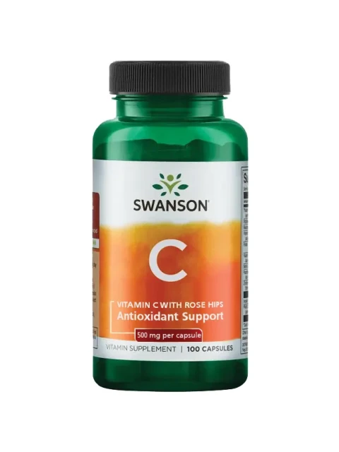 Swanson Vitamin C + Extrakt z Šípků, 500 mg, 100 kapslí - EXPIRACE 10/2024