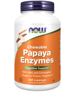 NOW Papaya Enzymes, přírodní trávící enzymy, 360 pastilek - EXPIRACE 6/2025