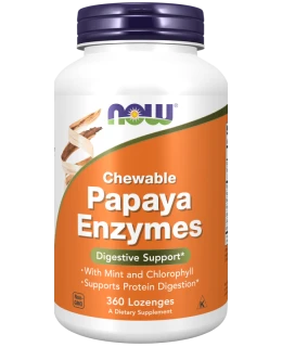 NOW Papaya Enzymes, přírodní trávící enzymy, 360 pastilek - EXPIRACE 6/2025