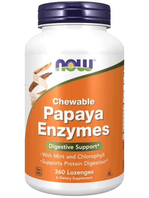 NOW Papaya Enzymes, přírodní trávící enzymy, 360 pastilek - EXPIRACE 6/2025