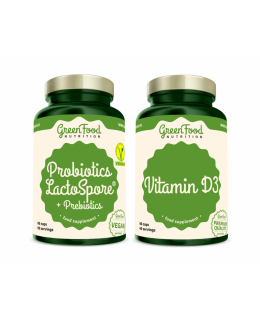 GreenFood Probiotika LactoSpore® + Prebiotics 60 kapslí + Vitamin D3 60cps.