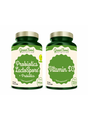 GreenFood Probiotika LactoSpore® + Prebiotics 60 kapslí + Vitamin D3 60cps.