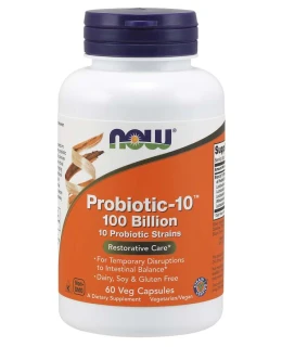 NOW Probiotic-10, probiotika, 100 miliard CFU, 10 kmenů, 60 rostlinných kapslí