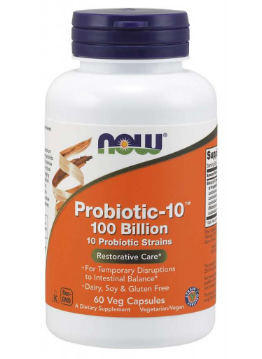 NOW Probiotic-10, probiotika, 100 miliard CFU, 10 kmenů, 60 rostlinných kapslí