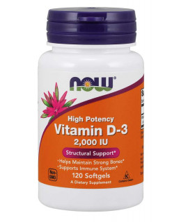 NOW Vitamin D3, 2000 IU, 120 softgel kapslí