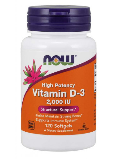 NOW Vitamin D3, 2000 IU, 120 softgel kapslí