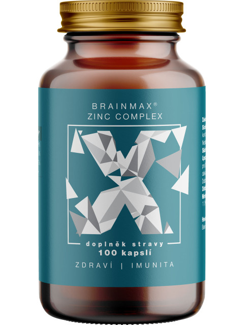 BrainMax Zinc Complex, Zinek, Selen, Měď a Kurkuma, 100 rostlinných kapslí - EXPIRACE 10/2025