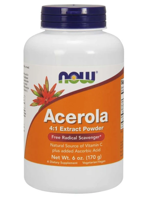 NOW Acerola prášek, přírodní vitamin C, 170 g (6 oz) - EXPIRACE 3/2026