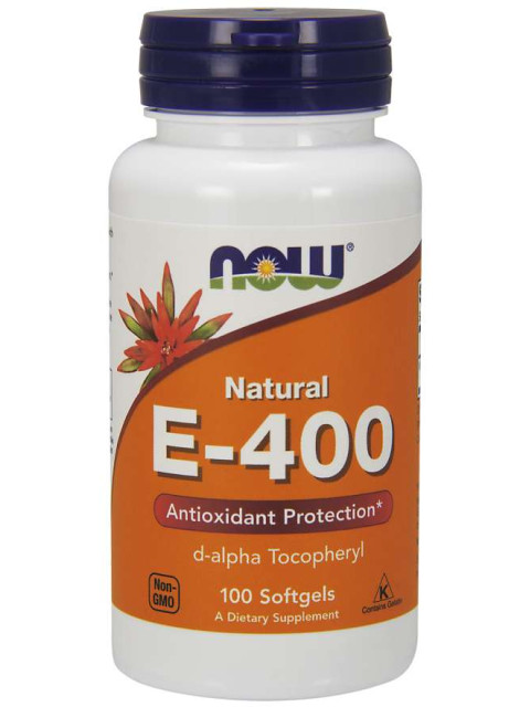 NOW Vitamin E 400 IU, 100 softgelových kapslí