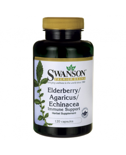 Swanson Elderberry/ Agaricus/ Echinacea Immune Support (Bezinka, pečárka, echinacea, podpora imunity), 120 kapslí 