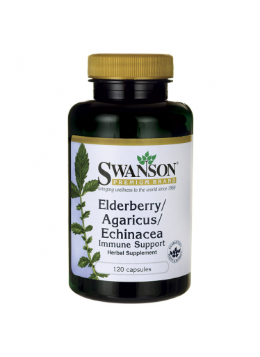 Swanson Elderberry/ Agaricus/ Echinacea Immune Support (Bezinka, pečárka, echinacea, podpora imunity), 120 kapslí