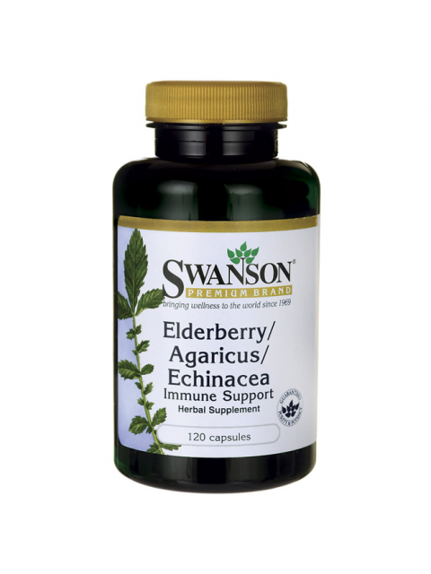 Swanson Elderberry/ Agaricus/ Echinacea Immune Support (Bezinka, pečárka, echinacea, podpora imunity), 120 kapslí 