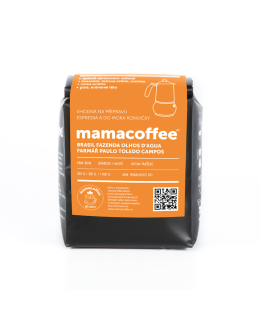 mamacoffee výběrová káva Brasil fazenda Olhos d' Agua zrnková 250 g - čokoláda, lískový oříšek, rozinky