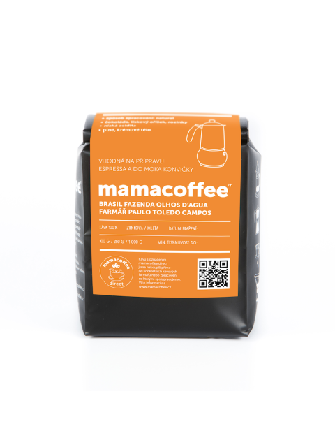 mamacoffee výběrová káva Brasil fazenda Olhos d' Agua zrnková 250 g - čokoláda, lískový oříšek, rozinky