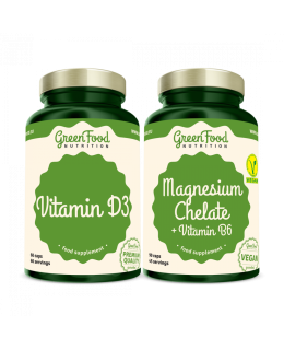 GreenFood Magnesium Chelát + Vitamin B6 90 kapslí + Vitamin D3 60 kapslí