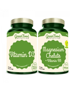 GreenFood Magnesium Chelát + Vitamin B6 90 kapslí + Vitamin D3 60 kapslí