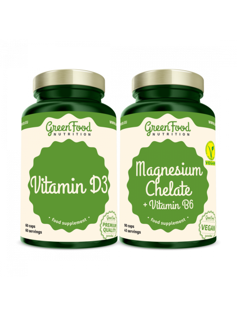 GreenFood Magnesium Chelát + Vitamin B6 90 kapslí + Vitamin D3 60 kapslí