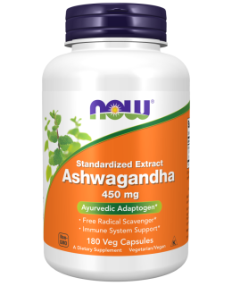 NOW Ashwagandha (Vitánie snodárná) extrakt, 450 mg, 180 rostlinných kapslí
