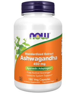 NOW Ashwagandha (Vitánie snodárná) extrakt, 450 mg, 180 rostlinných kapslí
