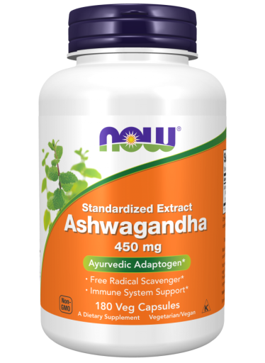 NOW Ashwagandha (Vitánie snodárná) extrakt, 450 mg, 180 rostlinných kapslí