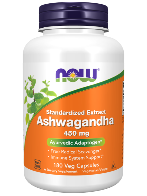 NOW Ashwagandha (Vitánie snodárná) extrakt, 450 mg, 180 rostlinných kapslí