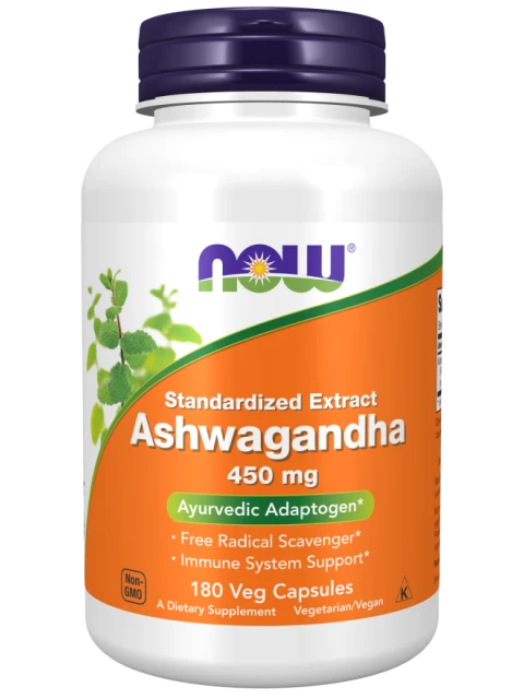 NOW Ashwagandha (Vitánie snodárná) extrakt, 450 mg, 180 rostlinných kapslí