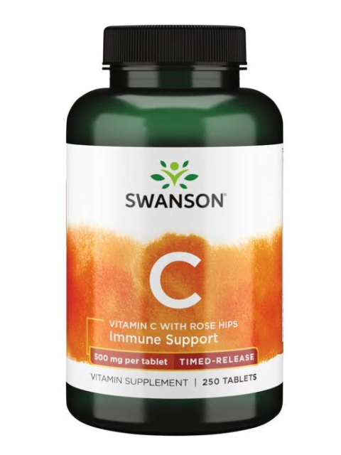 Swanson Vitamin C s postupným uvolňováním + extrakt z šípků, 500 mg s postupným uvolňováním, 250 tablet 