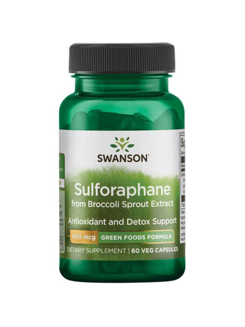 Swanson Sulforaphane Broccoli extract (Sulforafan z extraktu brokolice), 400 mcg, 60 rostlinných kapslí - EXPIRACE 2/2025