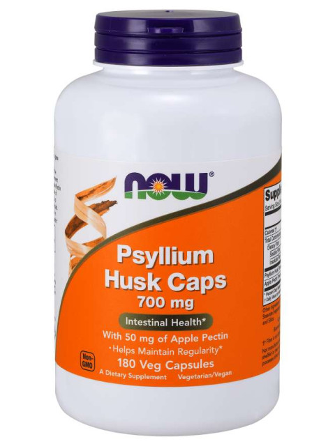 NOW Psyllium Husk, 700 mg with Apple Pectin (psyllium s jablečným pektinem), 180 rostlinných kapslí
