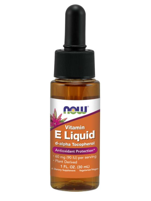 NOW Vitamin E Liquid 90 IU, Tekutý Vitamín E, 150 dávek, 30 ml.