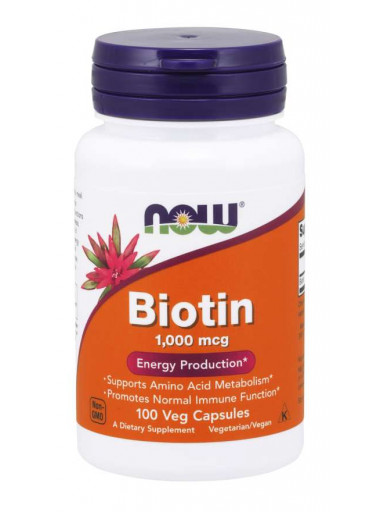 NOW Biotin, 1000 ug, 100 rostlinných kapslí