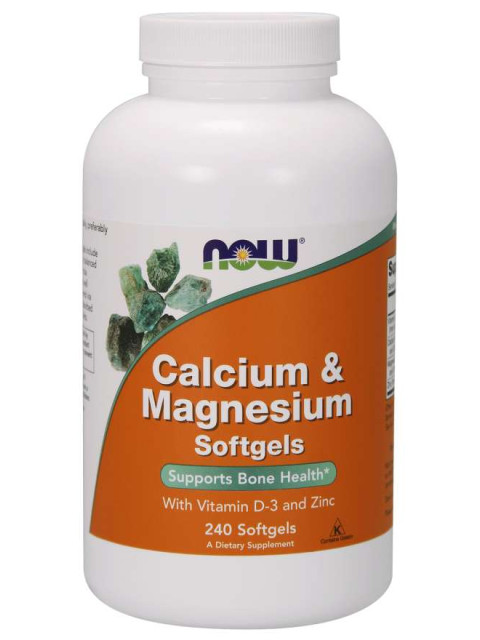 NOW Calcium & Magnesium, with Vitamin D-3 and Zinc, Vápník + Hořčík Vitamín D3 a Zinek, 240 softgelových kapslí