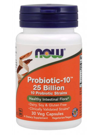 NOW Probiotic-10, probiotika, 25 miliard CFU, 10 kmenů, 30 rostlinných kapslí