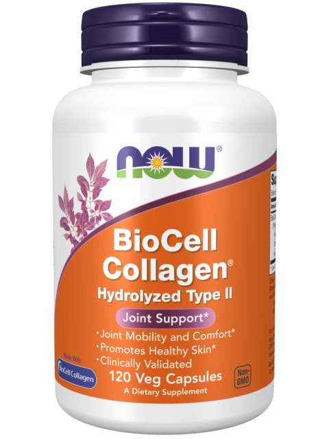 NOW Biocell collgen hydrolyzed (hydrolyzovaný kolagen) II.typ, 120 rostlinných kapslí