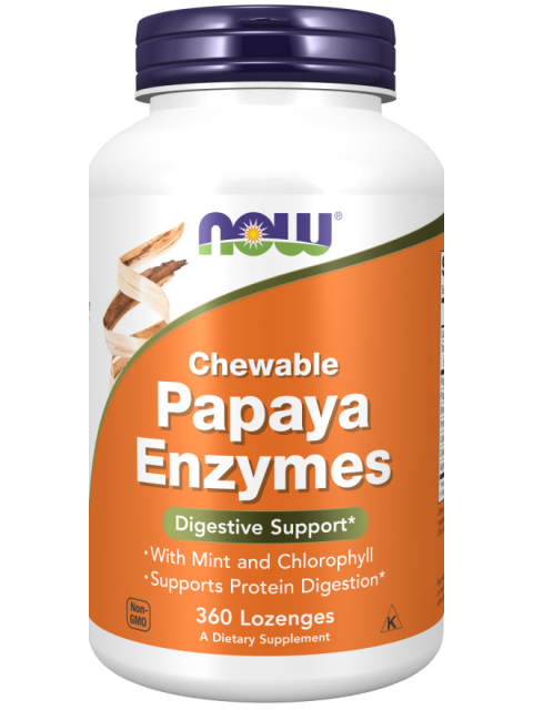 NOW Papaya Enzymes, přírodní trávící enzymy, 360 pastilek 