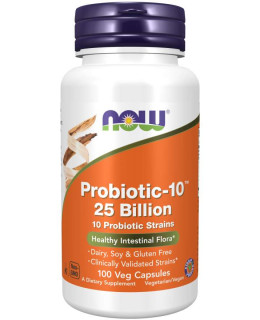 NOW Probiotic-10, probiotika, 25 miliard CFU, 10 kmenů, 100 rostlinných kapslí - EXPIRACE 8/2024